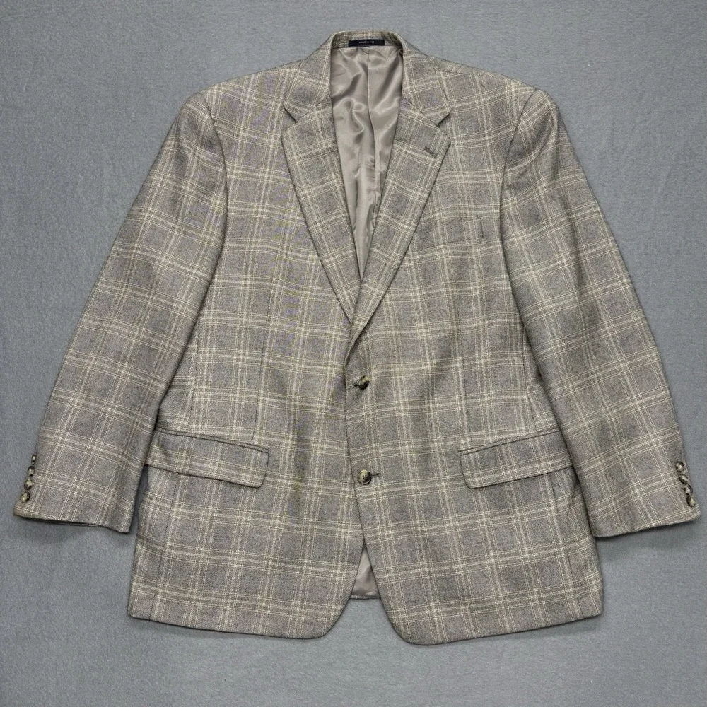 Hart Schaffner Marx Loro Piana Windowpane Cashmere‎ Sport Coat Blazer Mens 48R